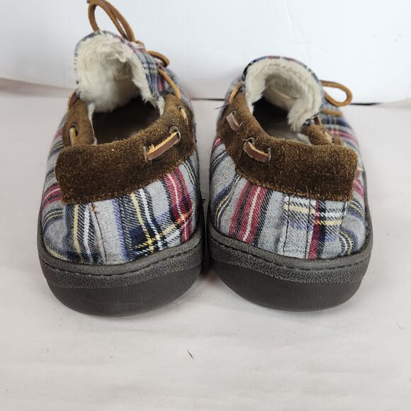 Brooks‎ Brothers Slippers Mens Size 12M Gray  Plaid Textile Leather sherpa Lined main image 8